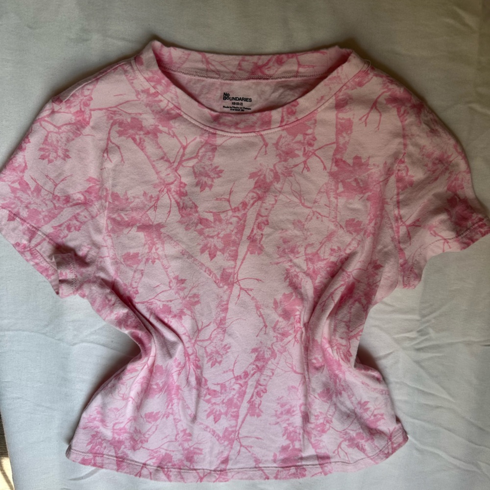 100% Cotton No Boundaries Pink Camo Cropped Tee